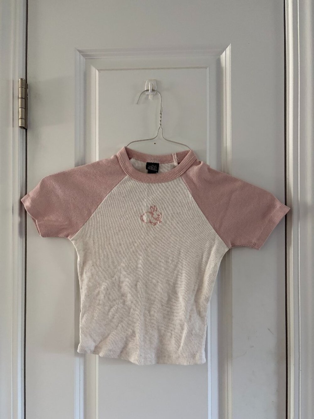 Wild Fable Pink & Cream Raglan Baby Tee, Embroidered Graphic Top, XS